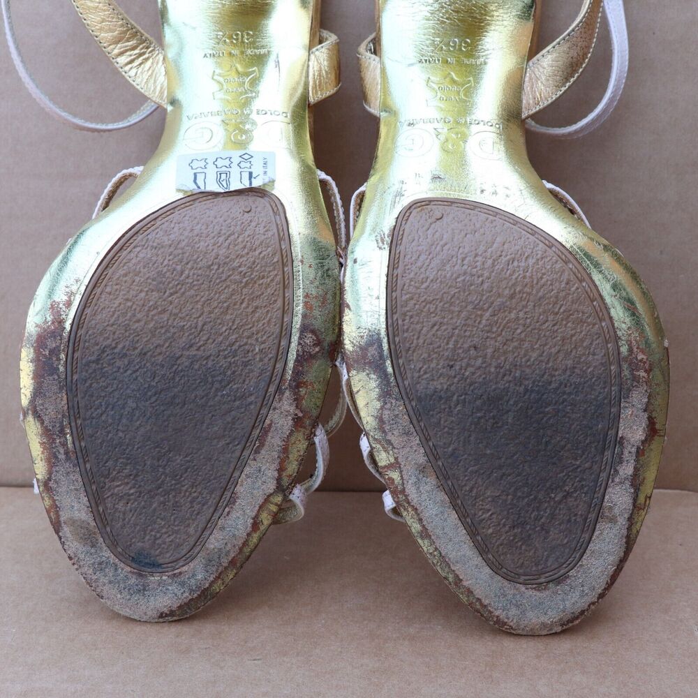 Dolce Gabbana Ankle Strap Heel Sandals Women's Size 6.5 Metallic Gold/Cream - Picture 8 of 10